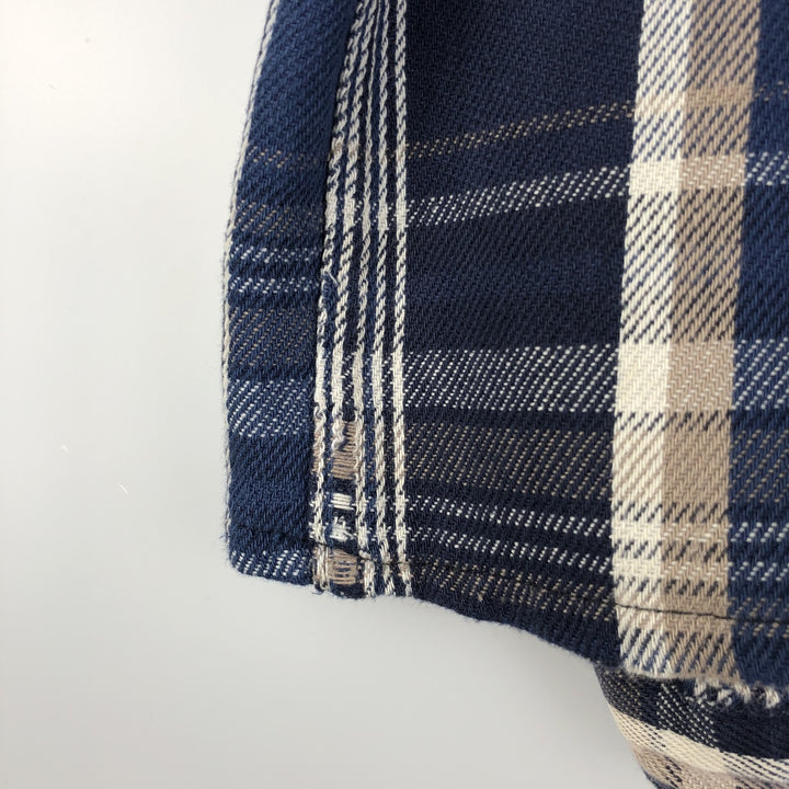 90'S Vintage Five Brother Long Sleeve Flannel Check Shirt, Made in USA, Men's Size XXL cotton navy blue type Vintage Second Hand