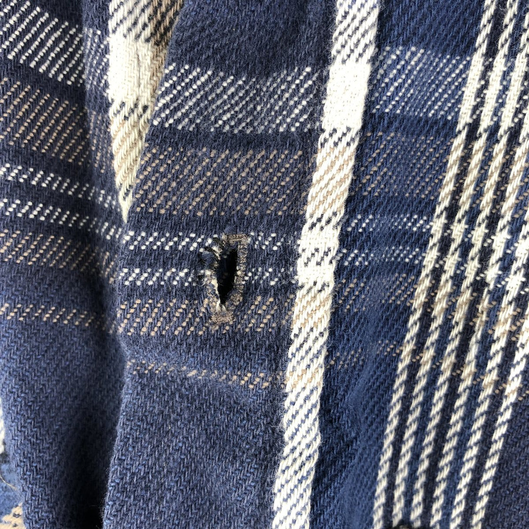 90'S Vintage Five Brother Long Sleeve Flannel Check Shirt, Made in USA, Men's Size XXL cotton navy blue type Vintage Second Hand