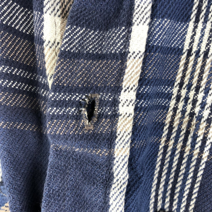 90'S Vintage Five Brother Long Sleeve Flannel Check Shirt, Made in USA, Men's Size XXL cotton navy blue type Vintage Second Hand