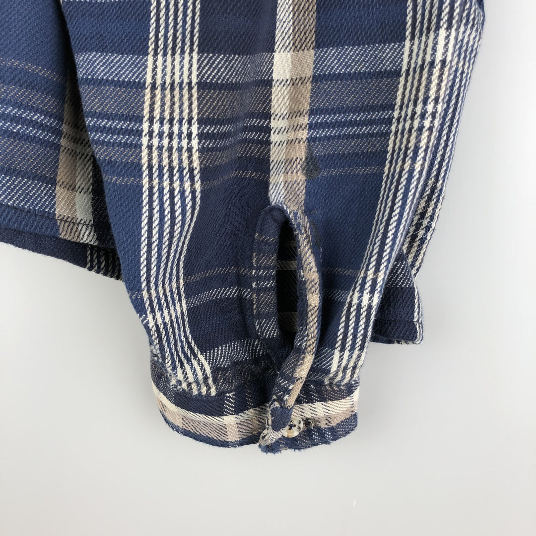 90'S Vintage Five Brother Long Sleeve Flannel Check Shirt, Made in USA, Men's Size XXL cotton navy blue type Vintage Second Hand