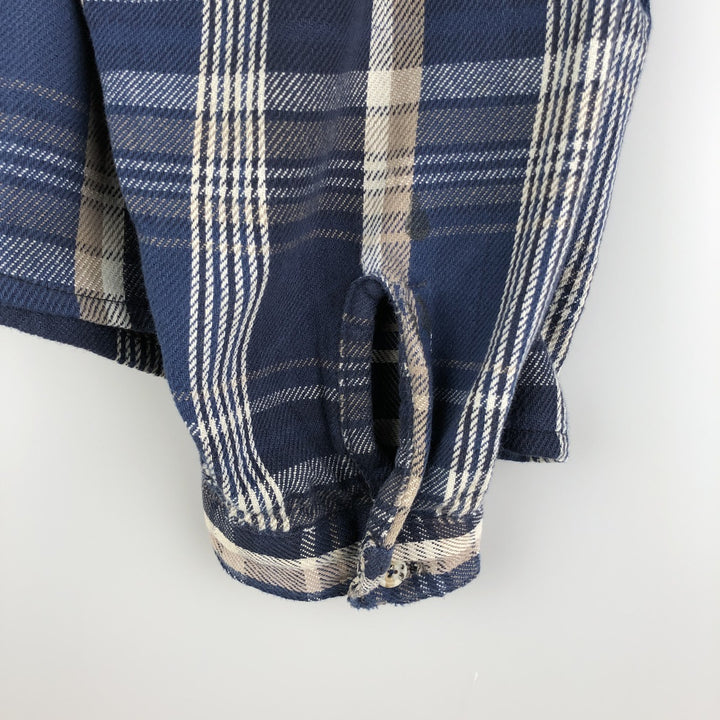 90'S Vintage Five Brother Long Sleeve Flannel Check Shirt, Made in USA, Men's Size XXL cotton navy blue type Vintage Second Hand