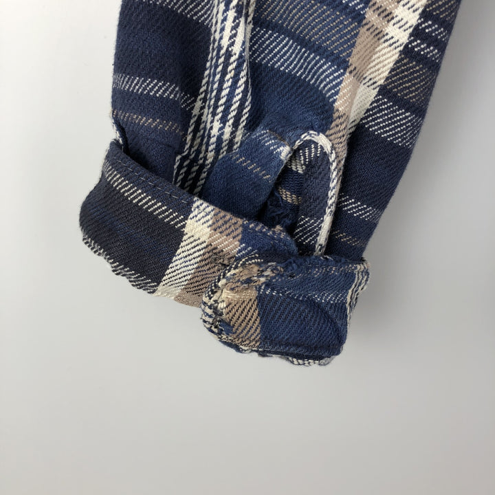 90'S Vintage Five Brother Long Sleeve Flannel Check Shirt, Made in USA, Men's Size XXL cotton navy blue type Vintage Second Hand