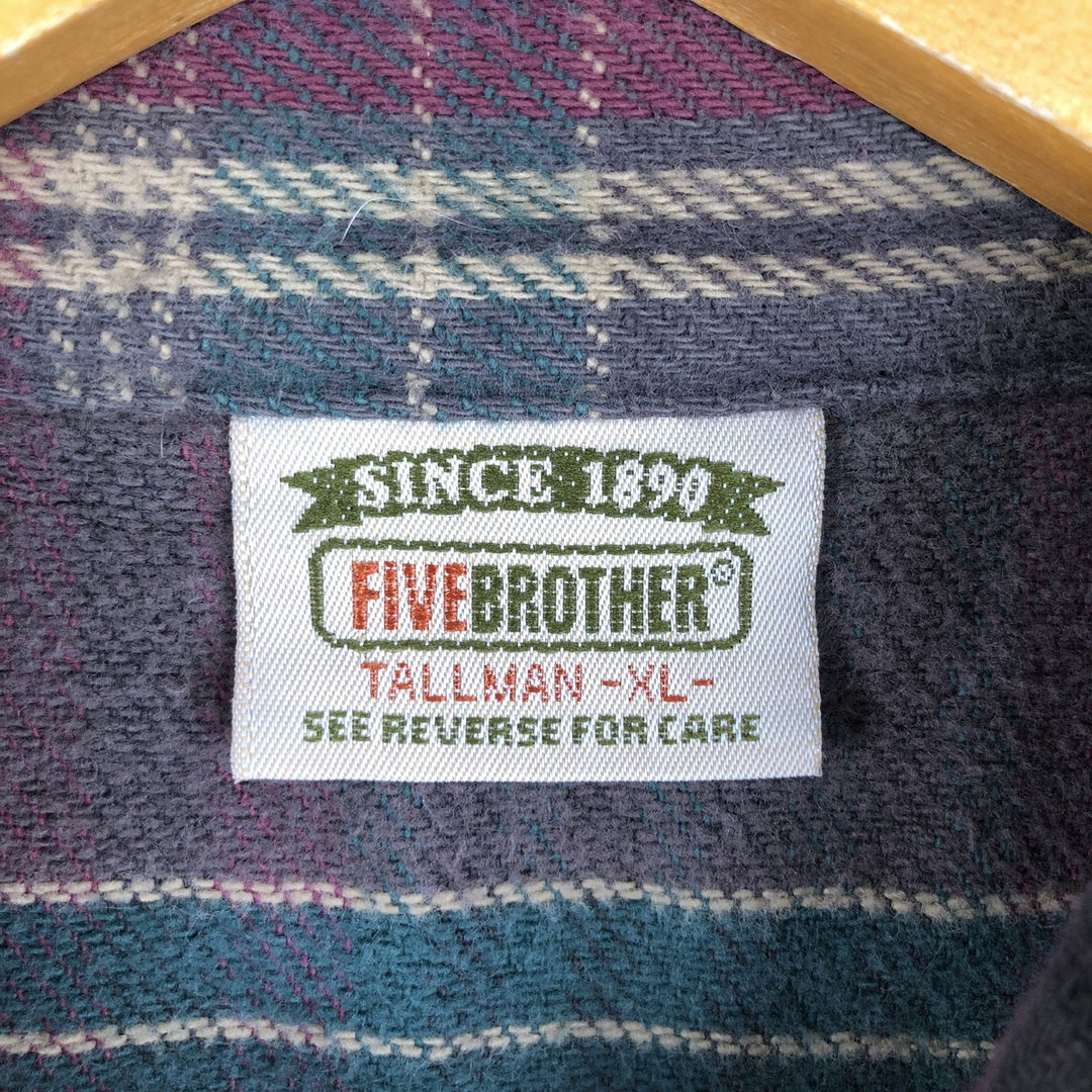 90'S Five Brother Long Sleeve Flannel Check Shirt Men's XL Vintage unclear purple type Vintage Second Hand