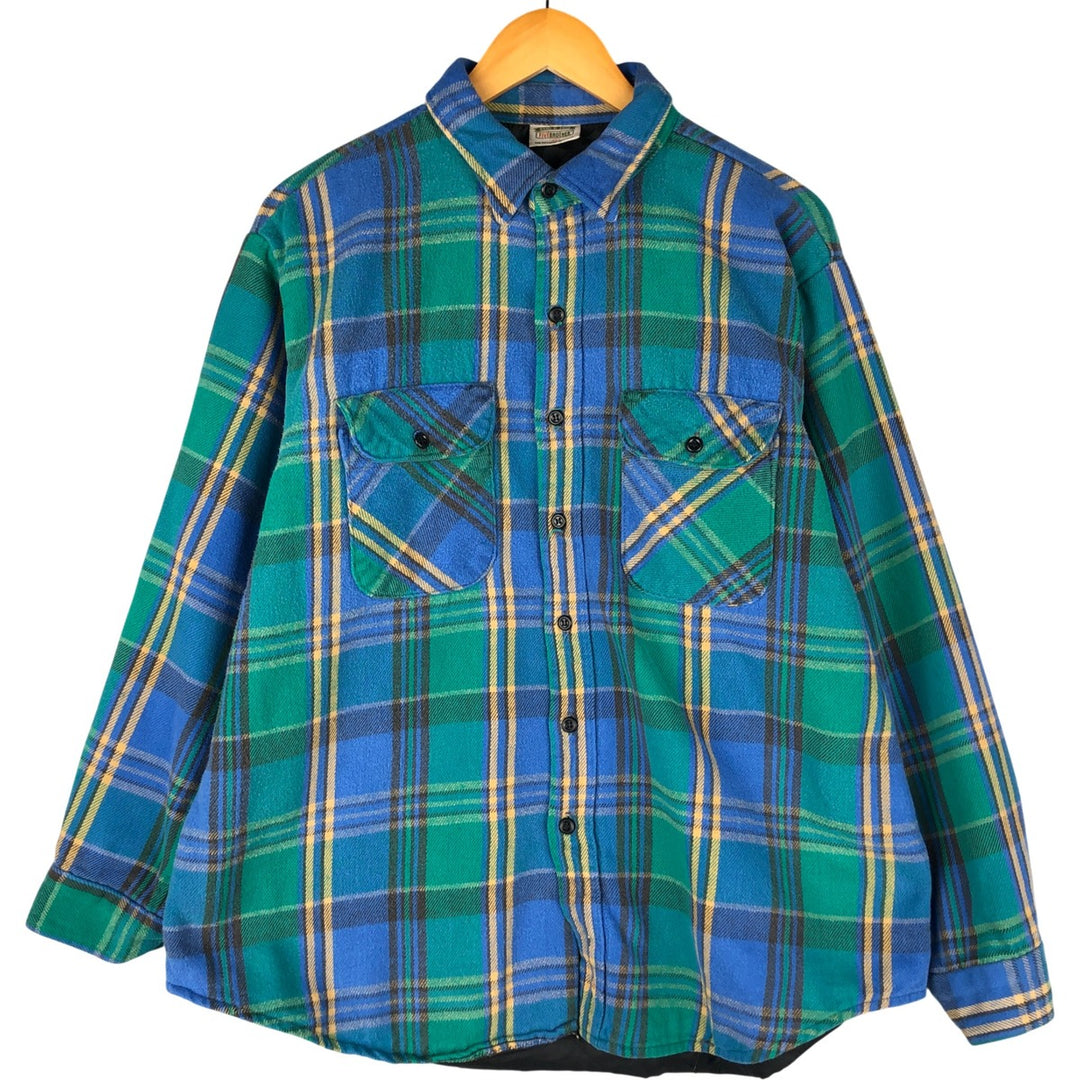 90'S Five Brother Long Sleeve Heavy Flannel Check Shirt Made in USA Men's XL Vintage unclear blue type Vintage Second Hand