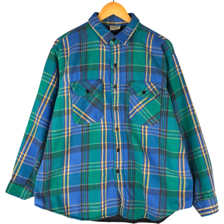 90'S Five Brother Long Sleeve Heavy Flannel Check Shirt Made in USA Men's XL Vintage unclear blue type Vintage Second Hand