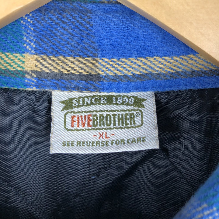 90'S Five Brother Long Sleeve Heavy Flannel Check Shirt Made in USA Men's XL Vintage unclear blue type Vintage Second Hand