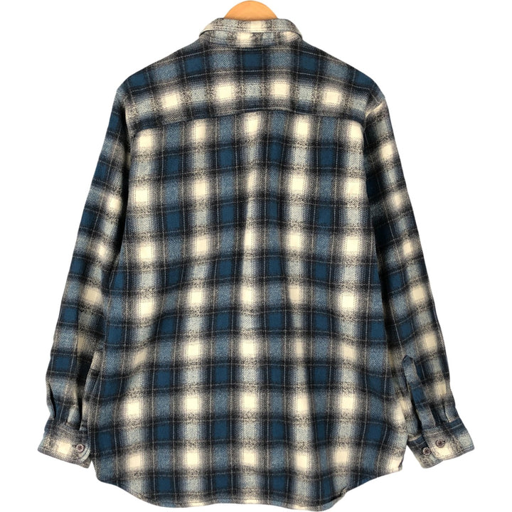 MOOSE CREEK Ombre Check Long Sleeve Heavy Flannel Check Shirt, Men's Size XL cotton navy blue type Vintage Second Hand