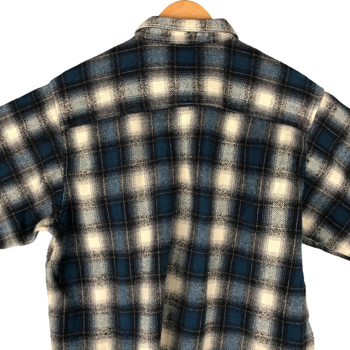 MOOSE CREEK Ombre Check Long Sleeve Heavy Flannel Check Shirt, Men's Size XL cotton navy blue type Vintage Second Hand