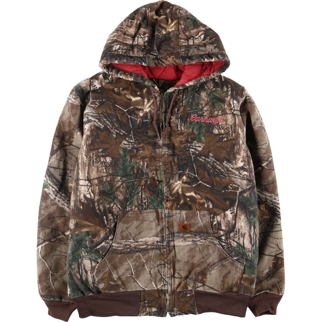 Carhartt Active Jacket, Camouflage Pattern Realtree Camo, Padded Duck Full-Zip Parka, Made in USA, Women's Size L cotton Khaki type Vintage Second Hand