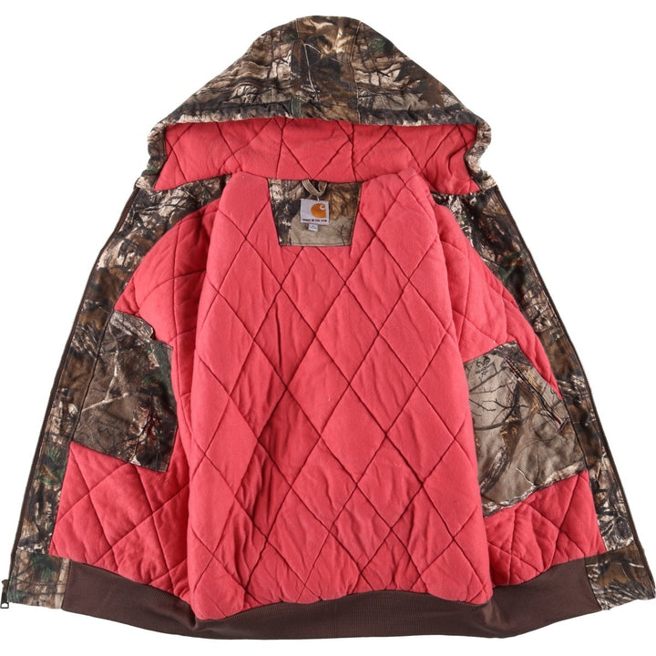 Carhartt Active Jacket, Camouflage Pattern Realtree Camo, Padded Duck Full-Zip Parka, Made in USA, Women's Size L cotton Khaki type Vintage Second Hand