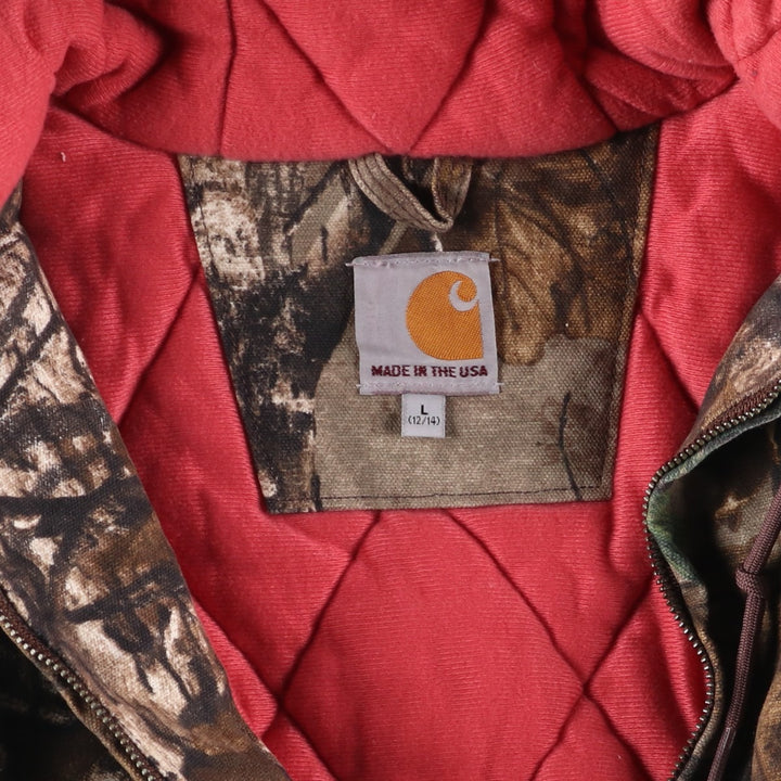 Carhartt Active Jacket, Camouflage Pattern Realtree Camo, Padded Duck Full-Zip Parka, Made in USA, Women's Size L cotton Khaki type Vintage Second Hand