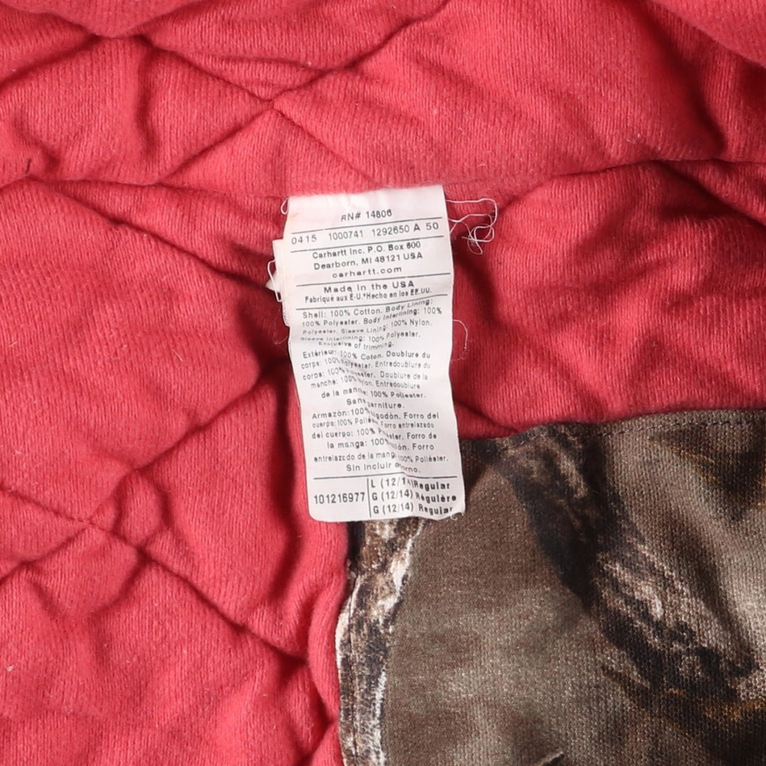 Carhartt Active Jacket, Camouflage Pattern Realtree Camo, Padded Duck Full-Zip Parka, Made in USA, Women's Size L cotton Khaki type Vintage Second Hand