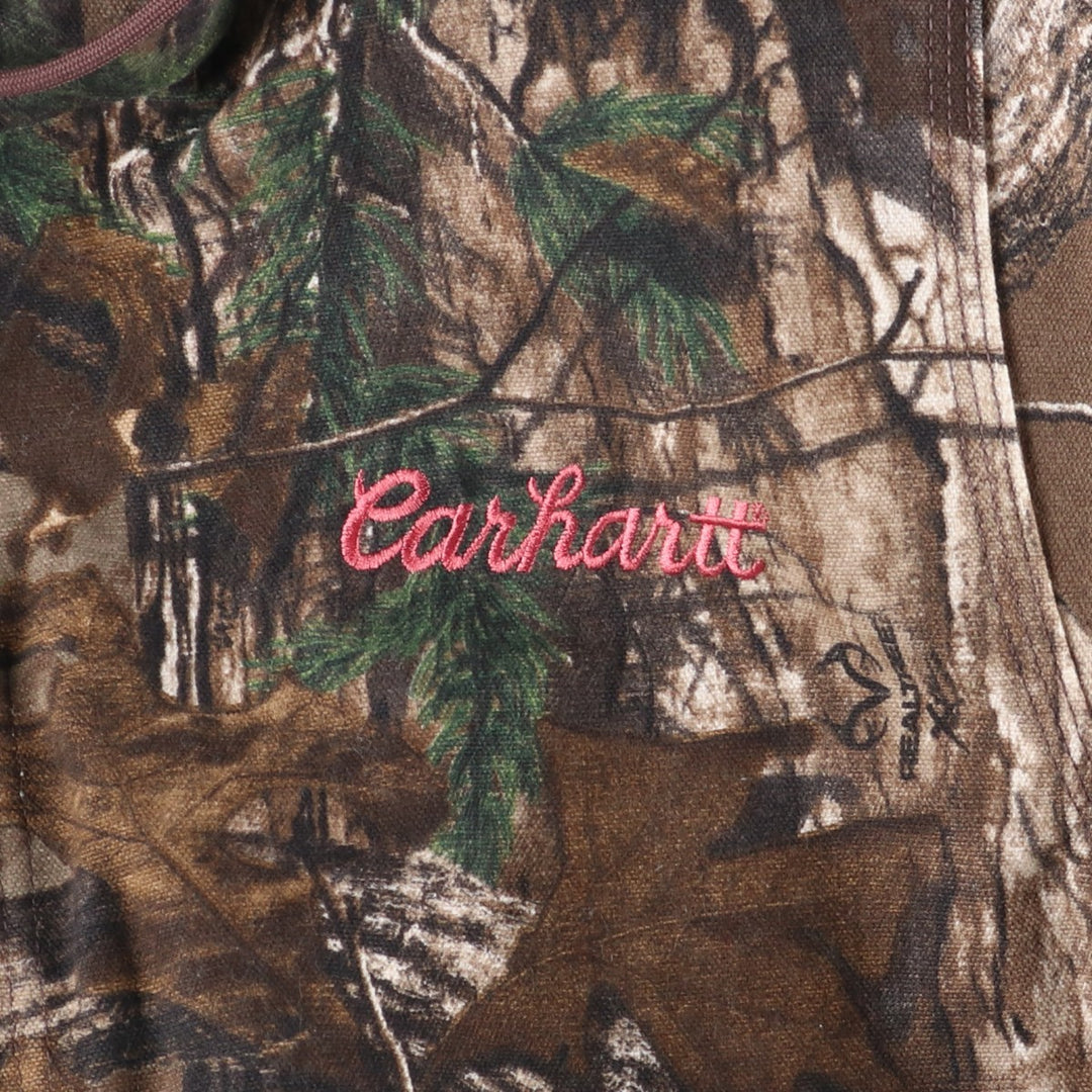 Carhartt Active Jacket, Camouflage Pattern Realtree Camo, Padded Duck Full-Zip Parka, Made in USA, Women's Size L cotton Khaki type Vintage Second Hand