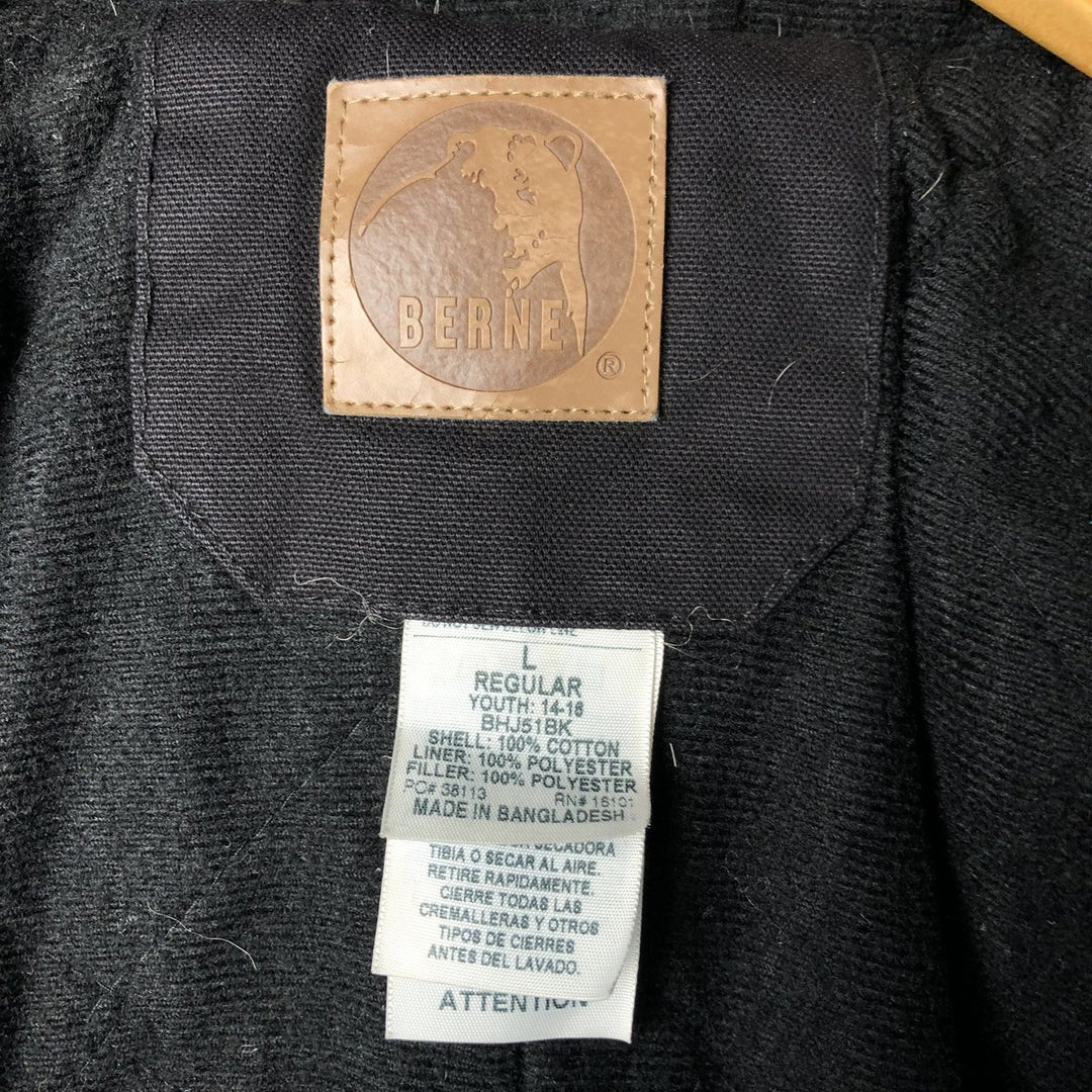 BERNE Active Jacket Type Padded Duck Full Zip Hoodie, Women's Size L cotton black type Vintage Second Hand