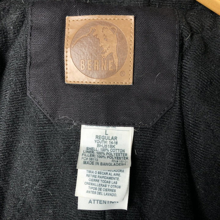 BERNE Active Jacket Type Padded Duck Full Zip Hoodie, Women's Size L cotton black type Vintage Second Hand