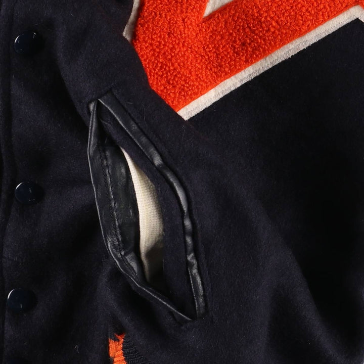 Vintage 1970'S Hutchers padded wool varsity jacket, size L, women's wool navy blue type Vintage Second Hand