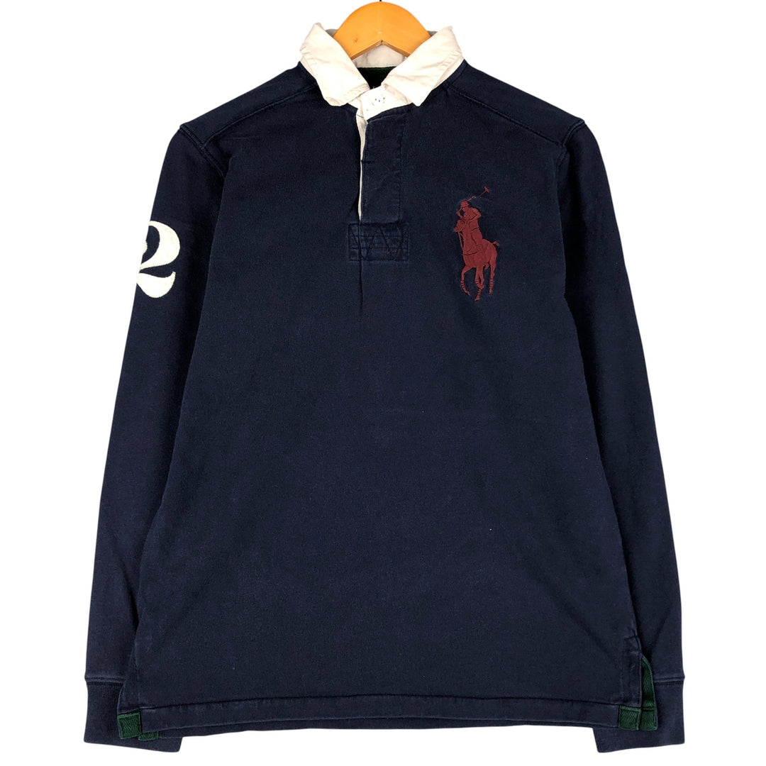 Ralph Lauren POLO RALPH LAUREN CUSTOM FIT Big Pony Long Sleeve Rugby Shirt, Men's Size Small cotton navy blue type Vintage Second Hand