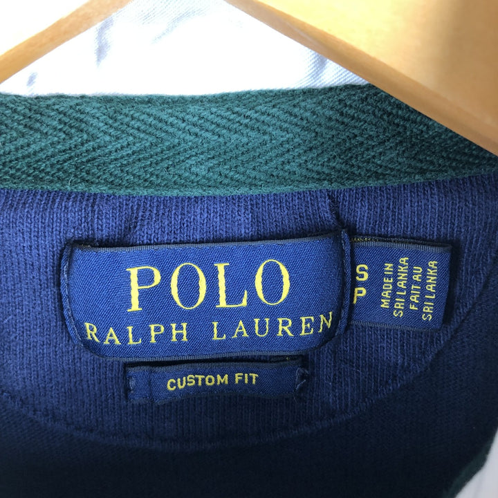 Ralph Lauren POLO RALPH LAUREN CUSTOM FIT Big Pony Long Sleeve Rugby Shirt, Men's Size Small cotton navy blue type Vintage Second Hand