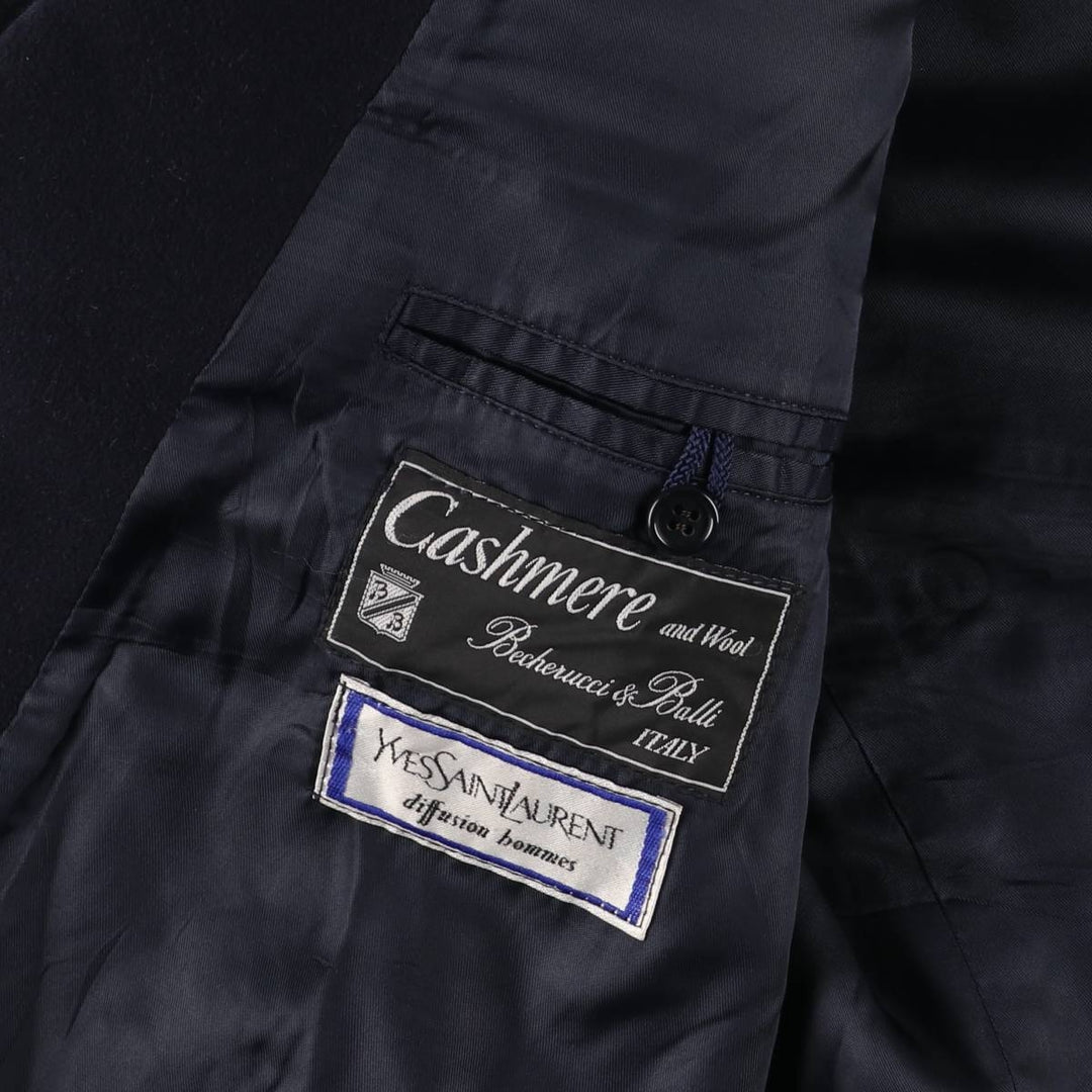 Yves Saint Laurent Diffusion Hommes Cashmere Coat, Chesterfield Coat, Men's XL Cashmere navy blue type Vintage Second Hand