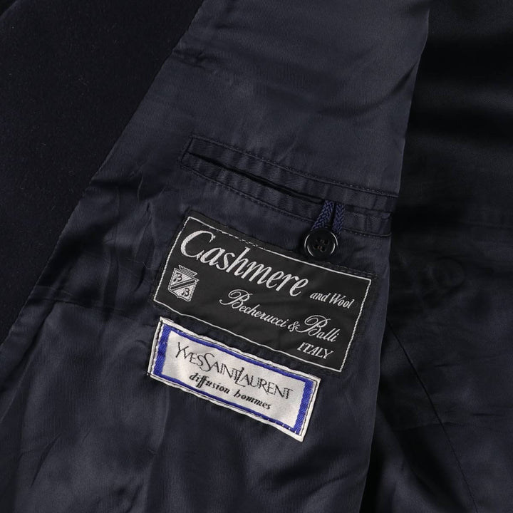 Yves Saint Laurent Diffusion Hommes Cashmere Coat, Chesterfield Coat, Men's XL Cashmere navy blue type Vintage Second Hand
