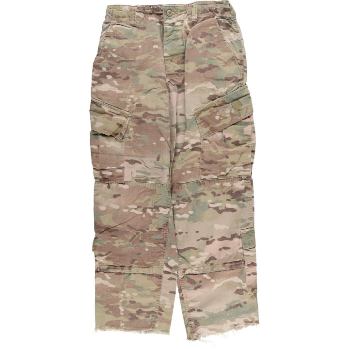 Authentic US military camouflage pattern Multicam camo ripstop double knee military cargo combat pants, USA made, men's size small Rayon Khaki type sage green Vintage Second Hand