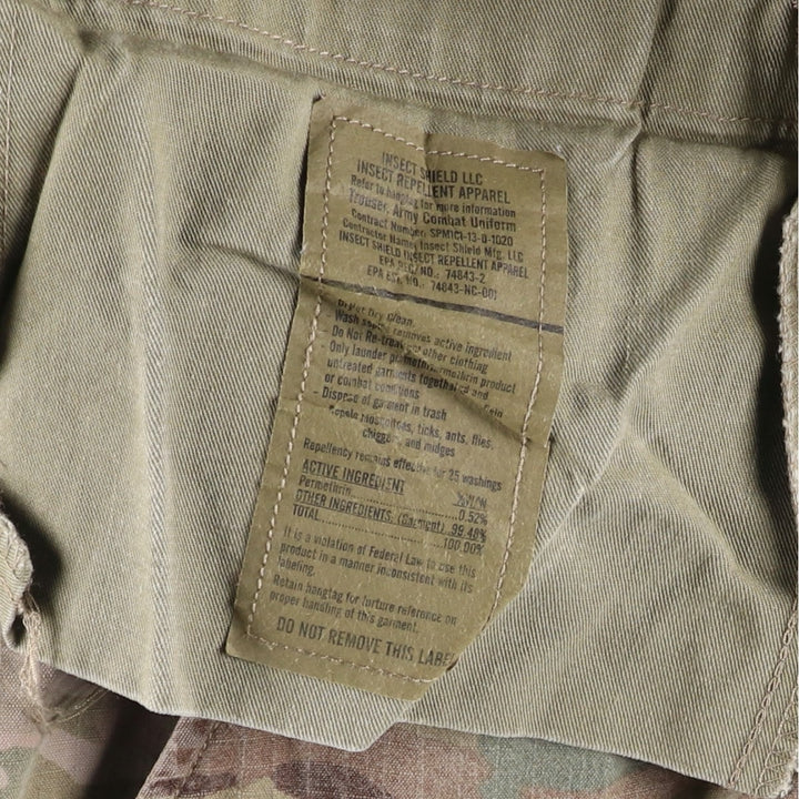 Authentic US military camouflage pattern Multicam camo ripstop double knee military cargo combat pants, USA made, men's size small Rayon Khaki type sage green Vintage Second Hand