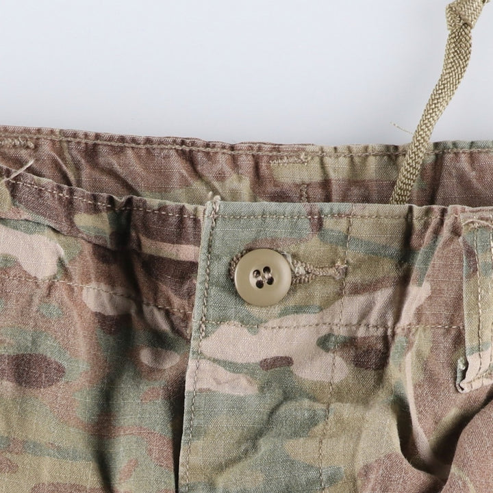 Authentic US military camouflage pattern Multicam camo ripstop double knee military cargo combat pants, USA made, men's size small Rayon Khaki type sage green Vintage Second Hand