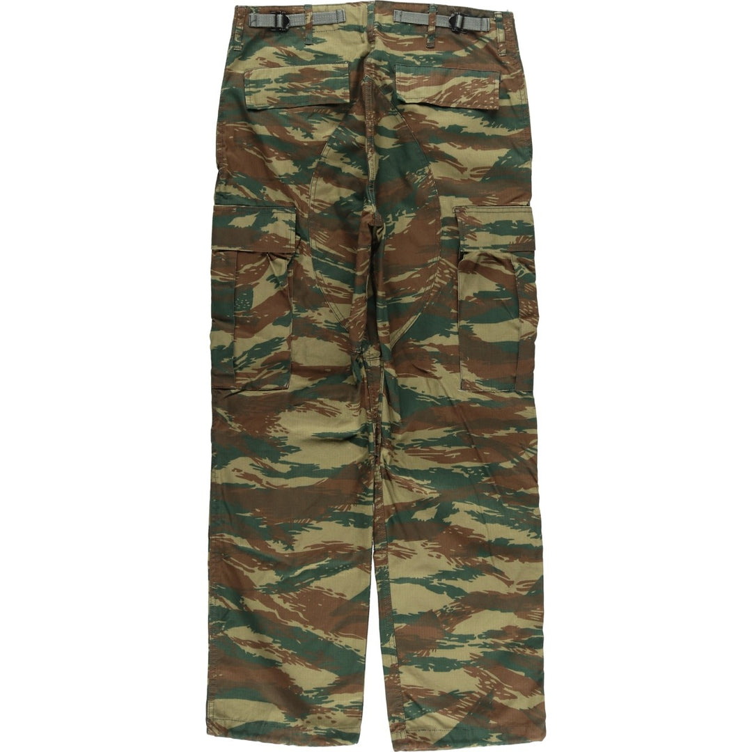 Greek Army Camouflage Pattern Lizard Camo Ripstop Military Cargo Pants, Men's Size XS polyester Khaki type sage green Vintage Second Hand