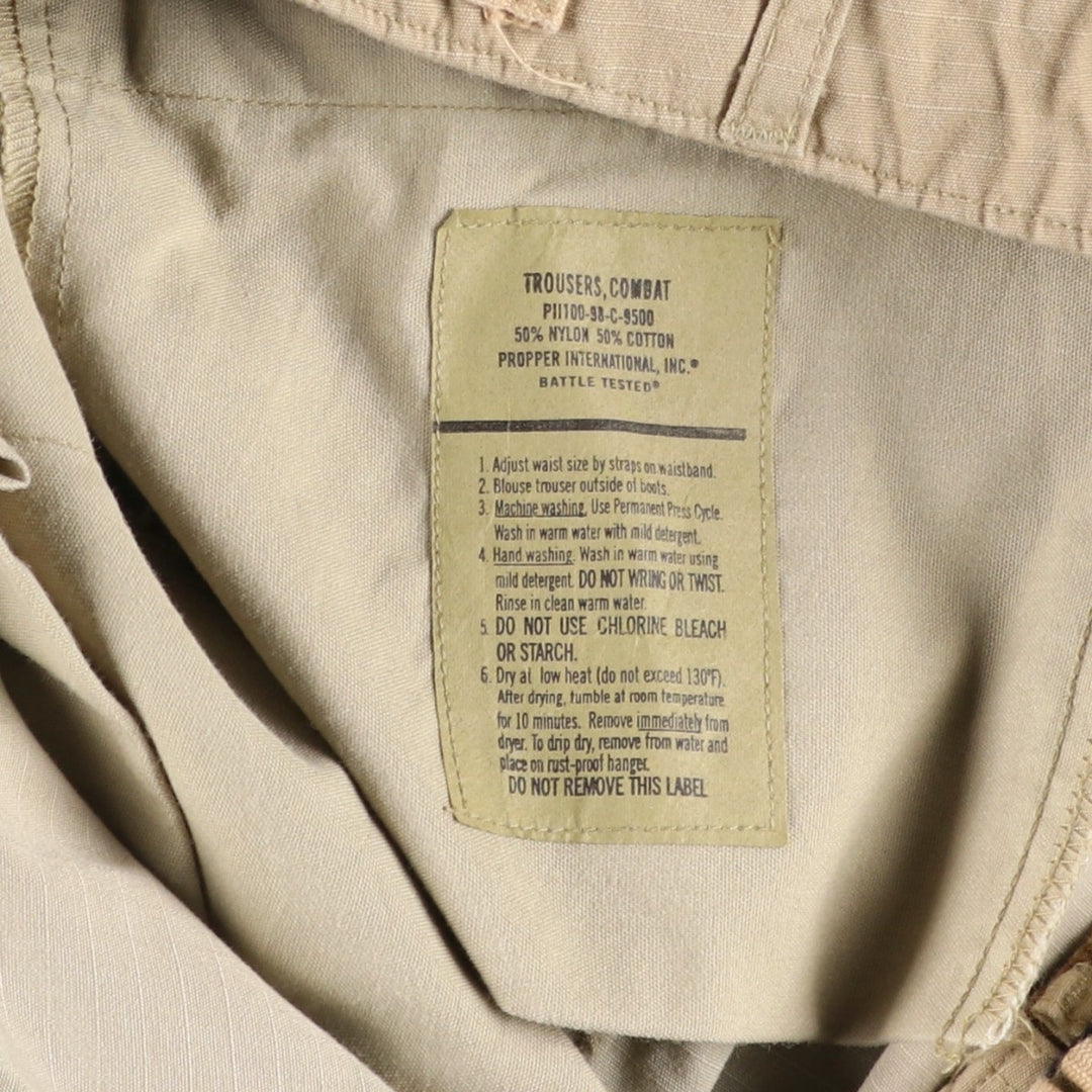 90'S Civilian PROPPER 3C Desert Camo Ripstop Double Knee Military Cargo Combat Pants, Men's Size L Nylon Beige type Vintage Second Hand