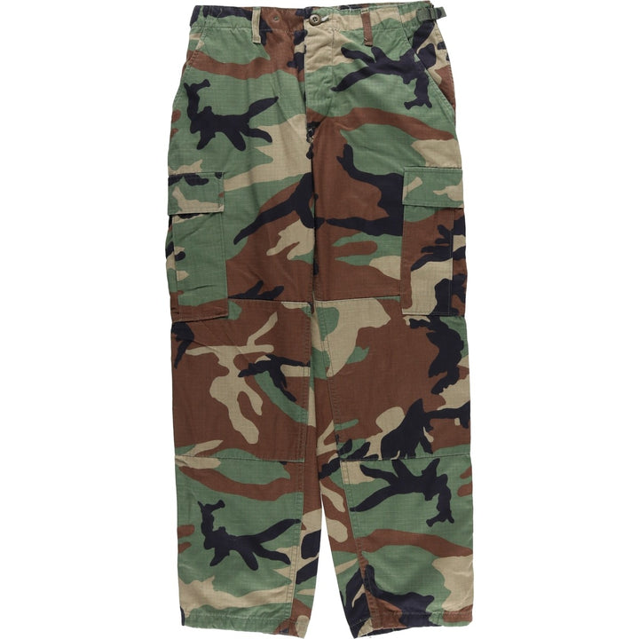 Authentic 2000'S US military camouflage woodland camo ripstop military cargo and combat pants, men's size W30. cotton Khaki type Vintage Second Hand
