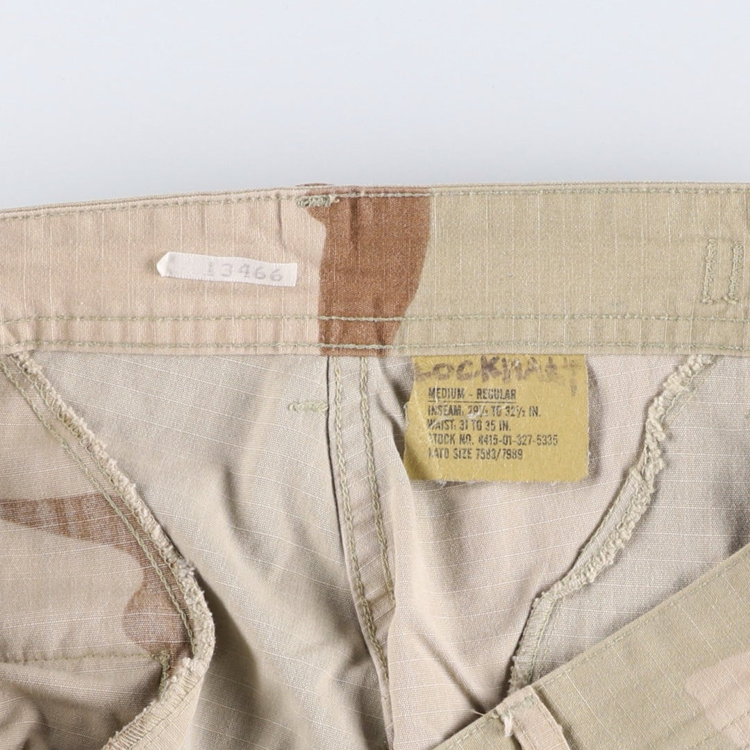 90'S US Military Camouflage Pattern 3C Desert Camo Ripstop Military Cargo Pants, Combat Pants, Made in USA, Men's Size W33 Nylon Khaki type Vintage Second Hand