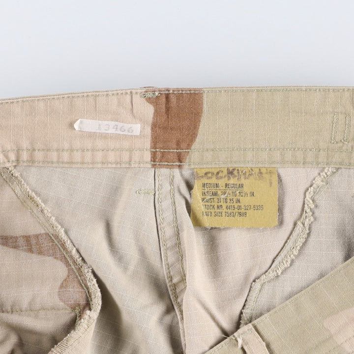 90'S US Military Camouflage Pattern 3C Desert Camo Ripstop Military Cargo Pants, Combat Pants, Made in USA, Men's Size W33 Nylon Khaki type Vintage Second Hand