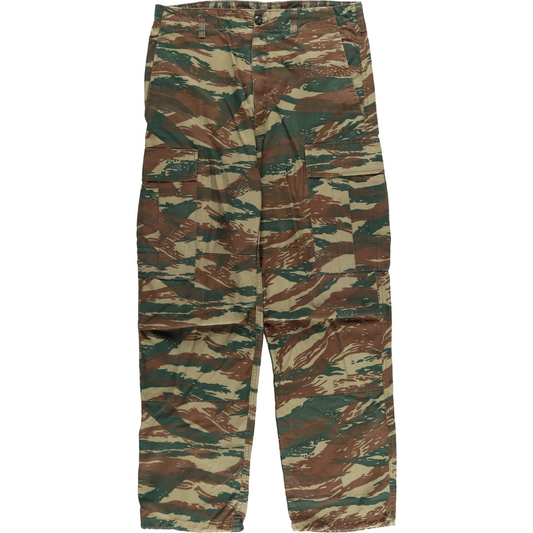 Greek Army Camouflage Pattern Lizard Camo Ripstop Military Cargo Combat Pants, Size XS, Men's, W33 (equivalent) cotton Khaki type Vintage Second Hand