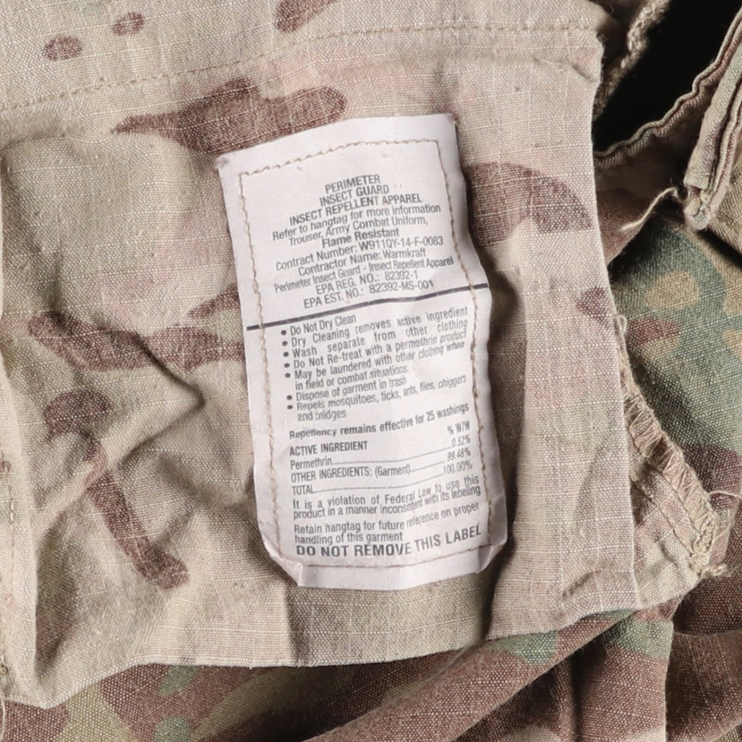 Authentic US military camouflage pattern Multicam camo ripstop double knee military cargo combat pants, USA made, men's size small Rayon Khaki type sage green Vintage Second Hand