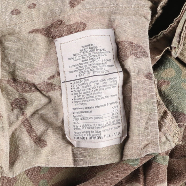 Authentic US military camouflage pattern Multicam camo ripstop double knee military cargo combat pants, USA made, men's size small Rayon Khaki type sage green Vintage Second Hand