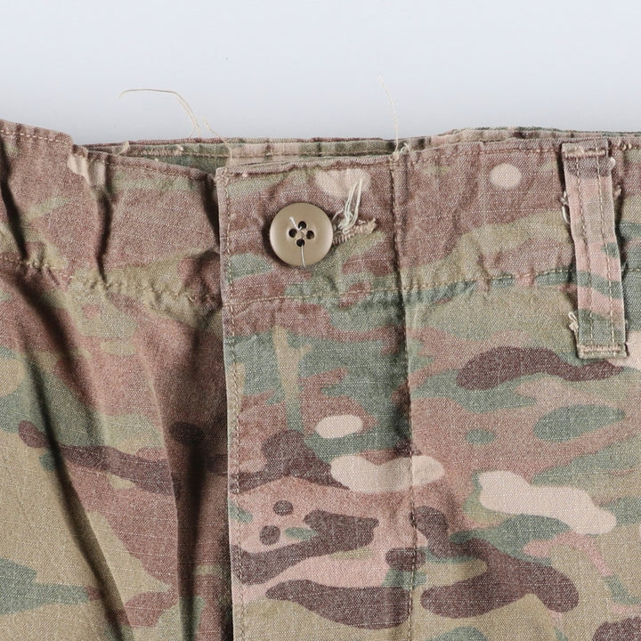 Authentic US military camouflage pattern Multicam camo ripstop double knee military cargo combat pants, USA made, men's size small Rayon Khaki type sage green Vintage Second Hand