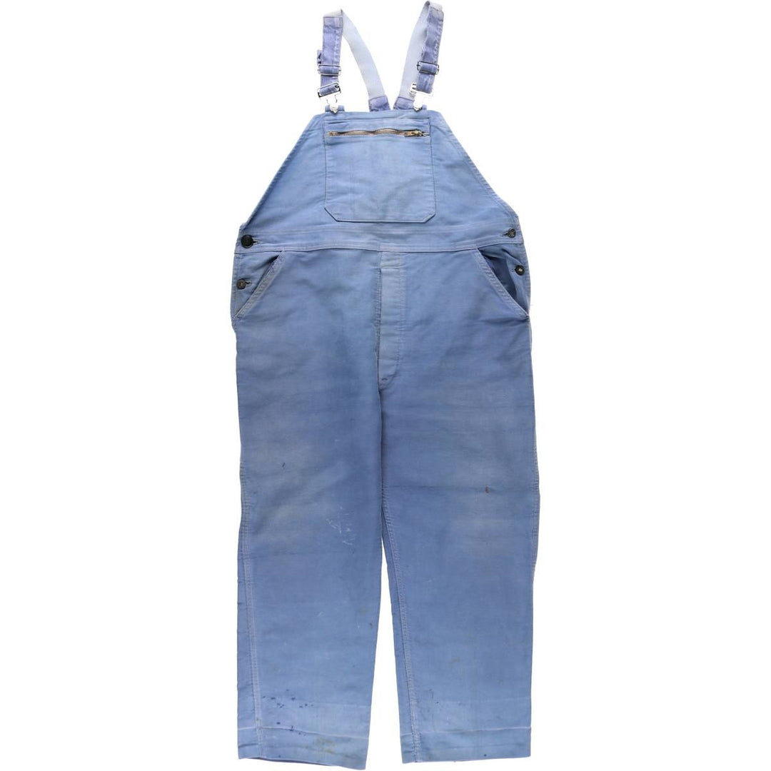 Big size 1950s-1960'S LE POPULAIRE moleskin French workwear/European workwear overalls, men's size W41 (approx.) unclear Blue type light blue Vintage Second Hand