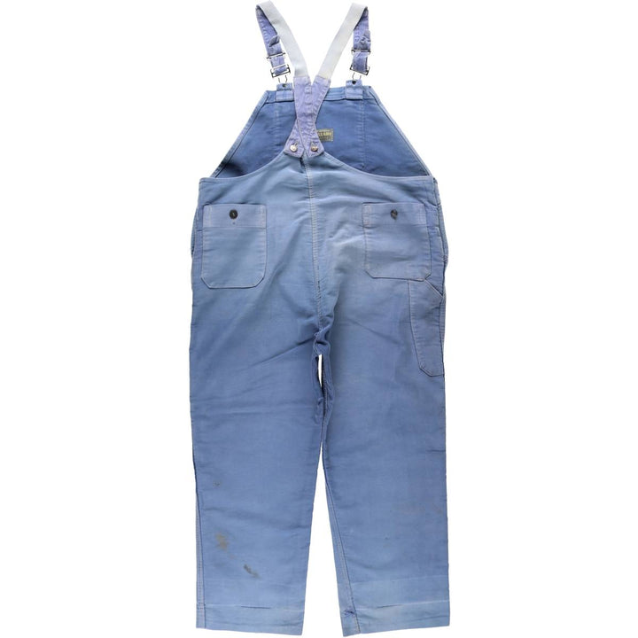 Big size 1950s-1960'S LE POPULAIRE moleskin French workwear/European workwear overalls, men's size W41 (approx.) unclear Blue type light blue Vintage Second Hand