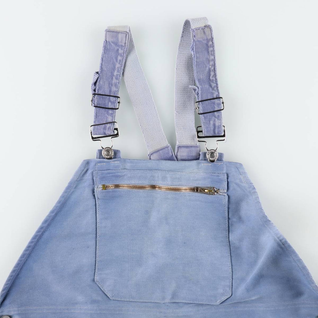 Big size 1950s-1960'S LE POPULAIRE moleskin French workwear/European workwear overalls, men's size W41 (approx.) unclear Blue type light blue Vintage Second Hand