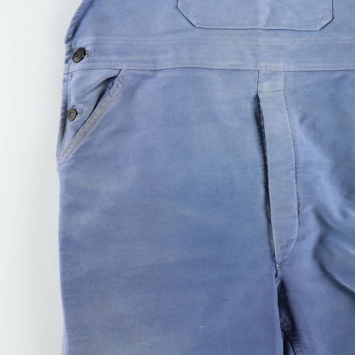 Big size 1950s-1960'S LE POPULAIRE moleskin French workwear/European workwear overalls, men's size W41 (approx.) unclear Blue type light blue Vintage Second Hand