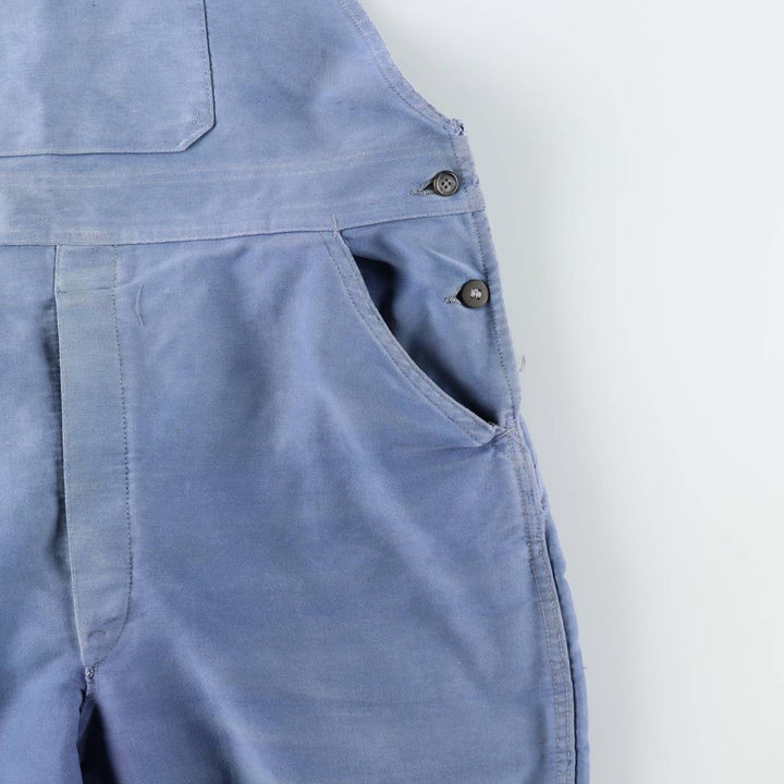 Big size 1950s-1960'S LE POPULAIRE moleskin French workwear/European workwear overalls, men's size W41 (approx.) unclear Blue type light blue Vintage Second Hand