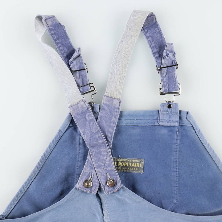 Big size 1950s-1960'S LE POPULAIRE moleskin French workwear/European workwear overalls, men's size W41 (approx.) unclear Blue type light blue Vintage Second Hand