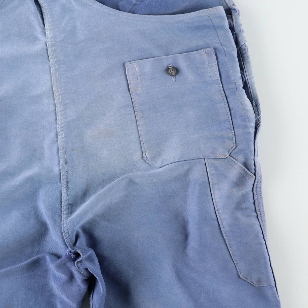 Big size 1950s-1960'S LE POPULAIRE moleskin French workwear/European workwear overalls, men's size W41 (approx.) unclear Blue type light blue Vintage Second Hand