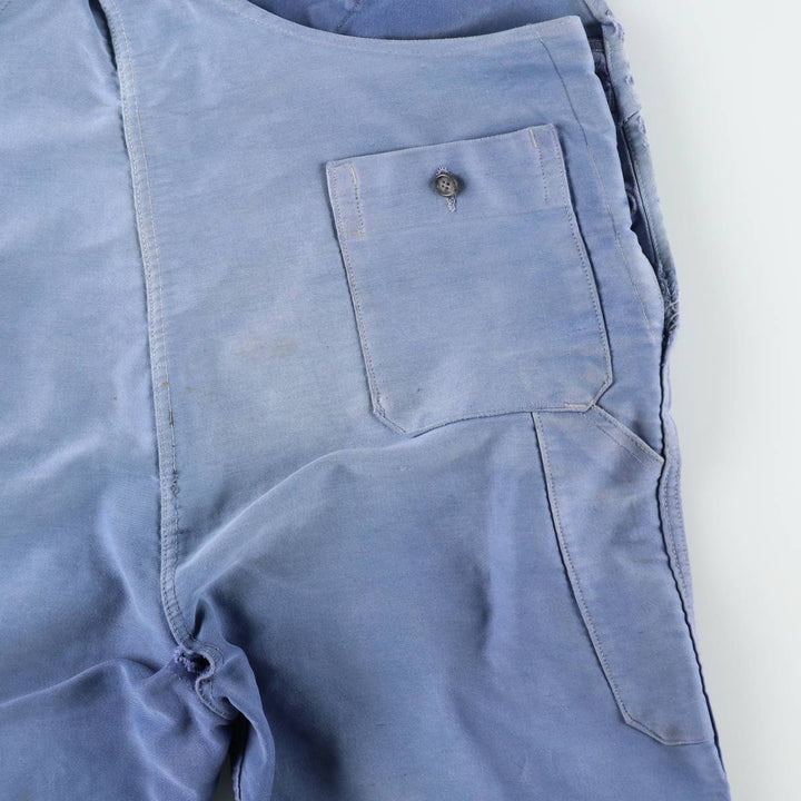 Big size 1950s-1960'S LE POPULAIRE moleskin French workwear/European workwear overalls, men's size W41 (approx.) unclear Blue type light blue Vintage Second Hand