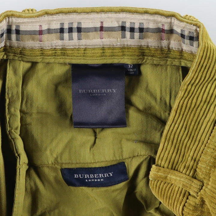 Burberry's London corduroy pants, made in Italy, men's size W34 cotton green type yellow green Vintage Second Hand