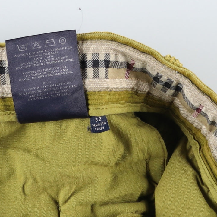 Burberry's London corduroy pants, made in Italy, men's size W34 cotton green type yellow green Vintage Second Hand