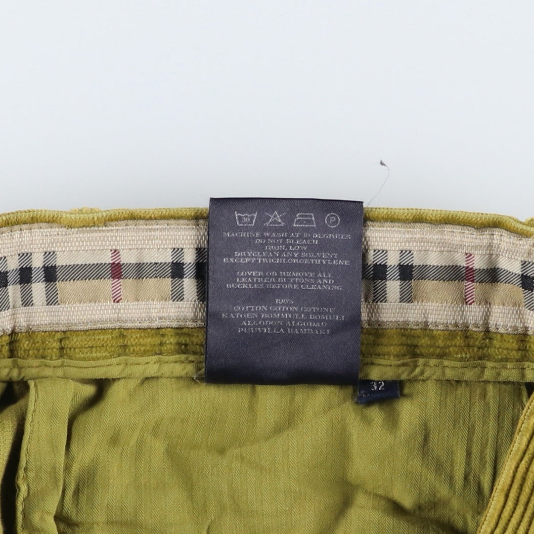Burberry's London corduroy pants, made in Italy, men's size W34 cotton green type yellow green Vintage Second Hand