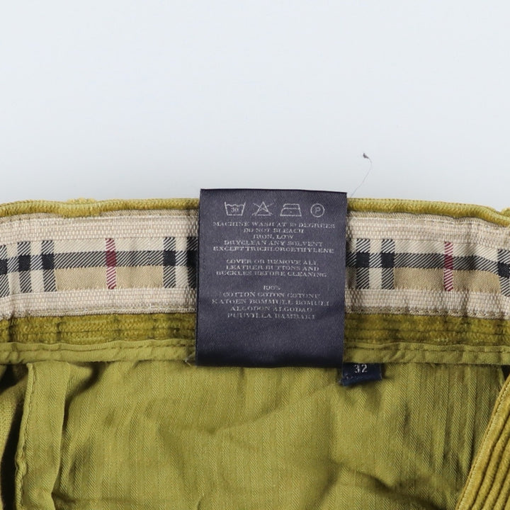 Burberry's London corduroy pants, made in Italy, men's size W34 cotton green type yellow green Vintage Second Hand