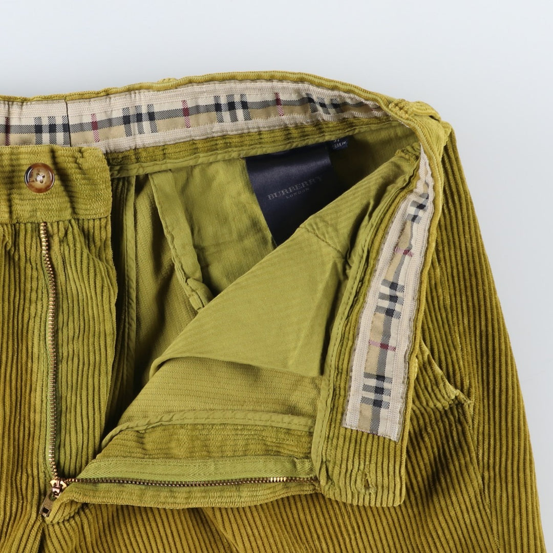 Burberry's London corduroy pants, made in Italy, men's size W34 cotton green type yellow green Vintage Second Hand