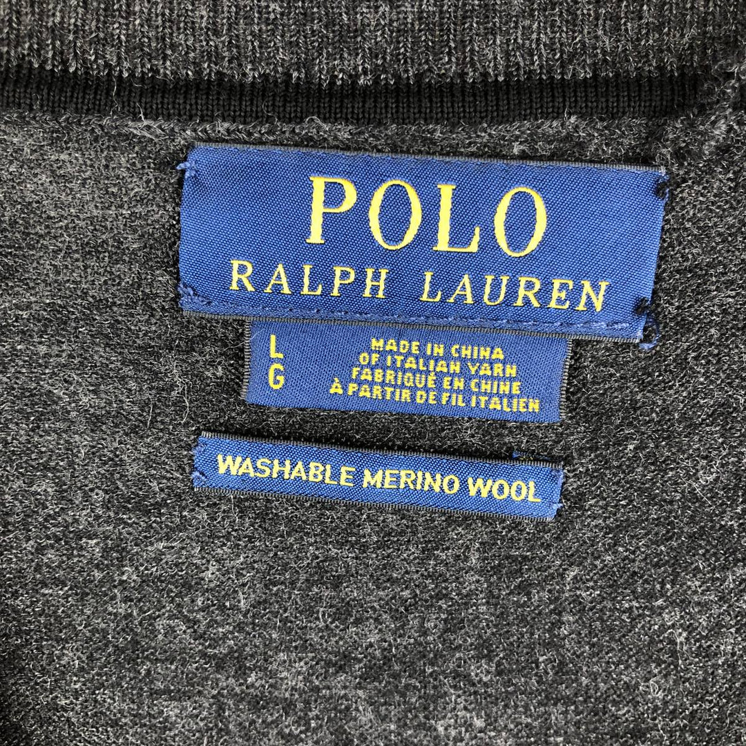 Ralph Lauren POLO RALPH LAUREN V-neck merino wool knit sweater, men's size L Merino wool gray type Vintage Second Hand